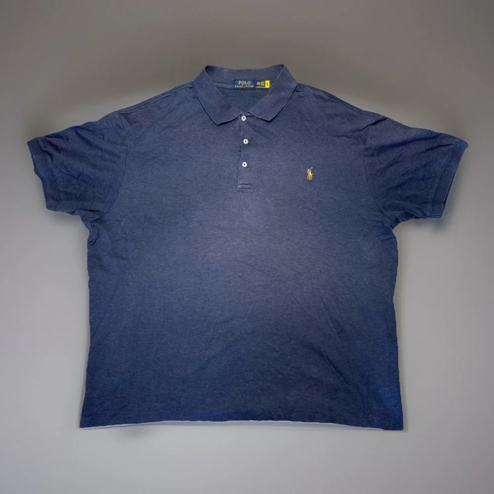 Polo Ralph Lauren Mens 2XB Big Tall Navy Blue Flesh Pony Polo Shirt Short Sleeve